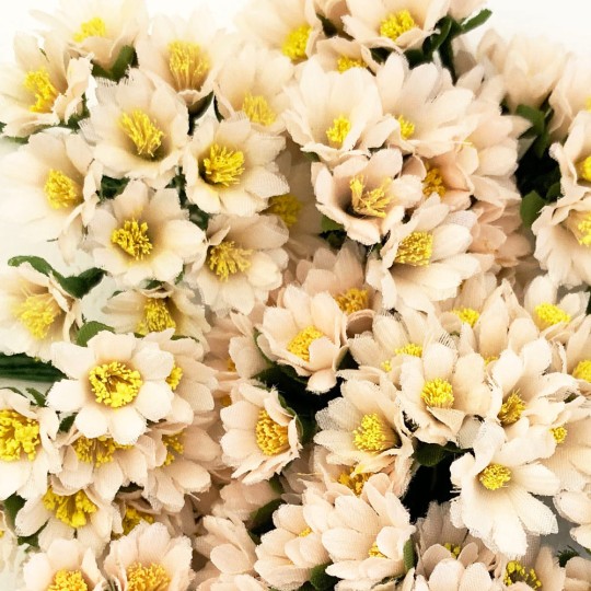 12 Dark Cream Fabric Marigold Flowers for Spring Crafts ~ 1/2" across